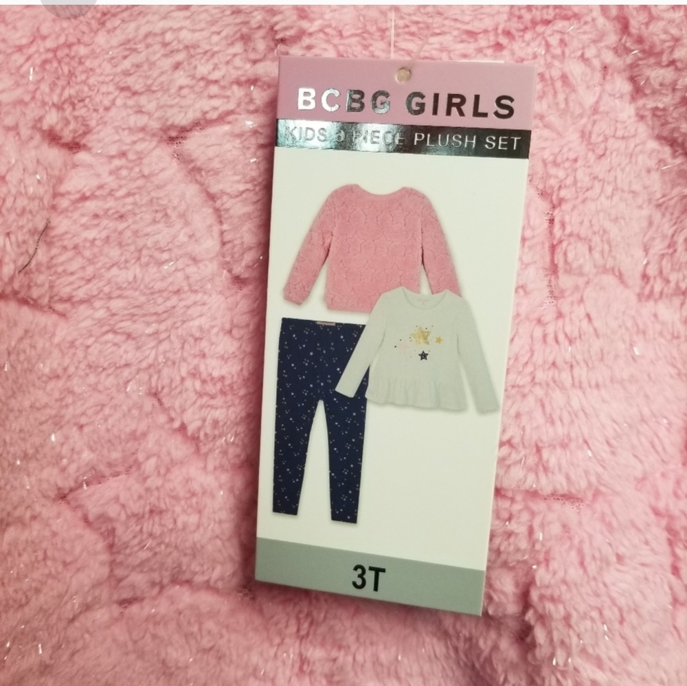 BCBG Girls 3-Piece Plush Set, Pink Sweater, Cream Tunic & Blue Leggings, - Picture 5 of 8